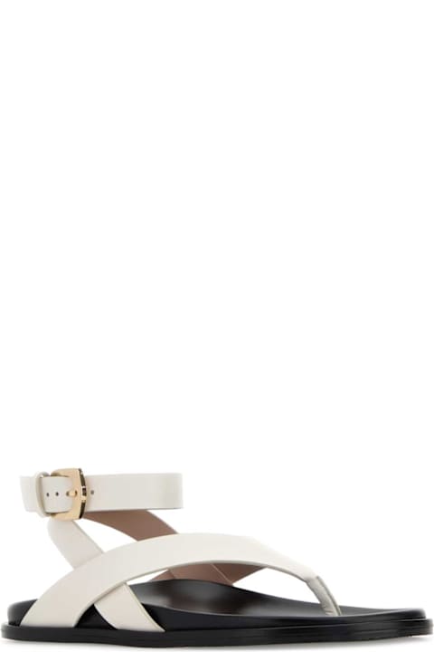 Stuart Weitzman White Leather Marycate Thong Sandals