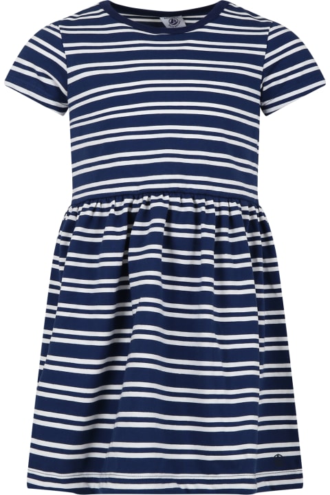 ガールズ Petit Bateauのワンピース＆ドレス Petit Bateau Blue Dress For Girl With Stripes