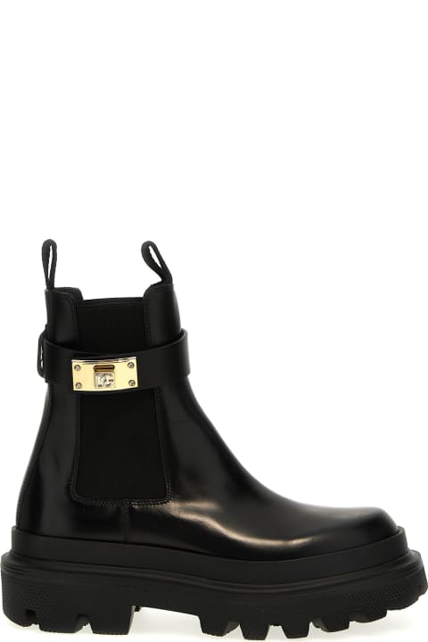 Logo Strap Leather Ankle Boots