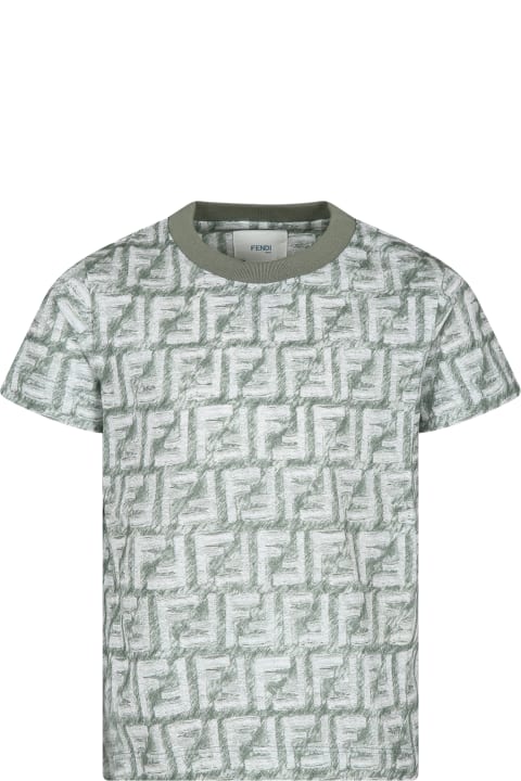Fendi for Kids Fendi Green T-shirt For Boy With Iconic Ff