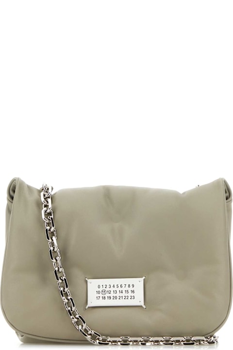 حقائب لـ السيدات Maison Margiela Light Grey Nappa Leather Small Glam Slam Flap Crossbody Bag