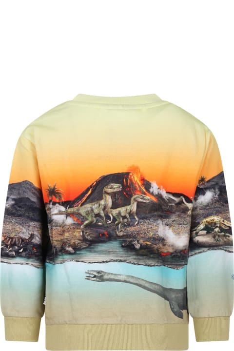 Molo Topwear for Boys Molo Orange Sweatshirt For Boy With Dinosaur Print