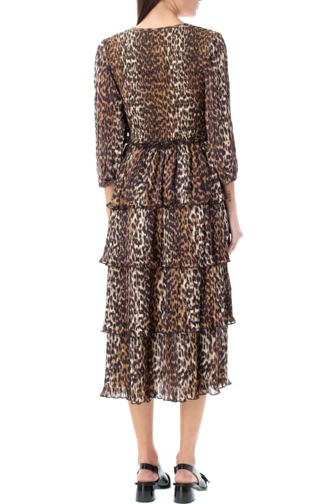Fashion for Women Ganni Leopard Flounce Midi Dress
