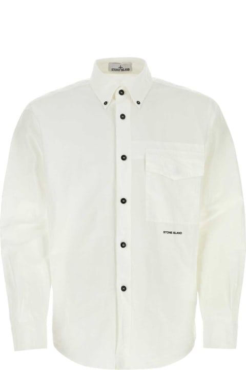 Shirts for Men Stone Island White Cotton Blend Shirt