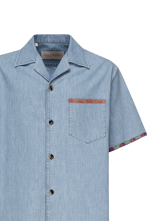 Fashion for Men Valentino Garavani Denim Shirt With Floral Print Trim