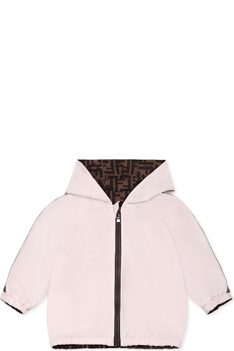 Fendi for Kids Fendi Pink Windbreaker Jacket For Baby Girl With Ff