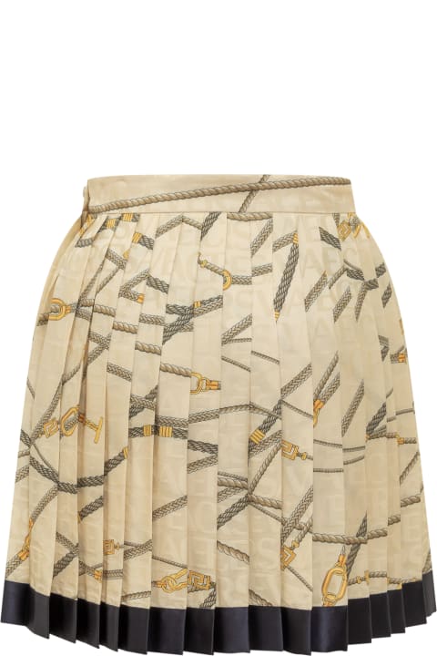 Skirts for Women Versace Pale Yellow Pleated Mini Skirt With All-over Logo Print In Silk Blend Woman