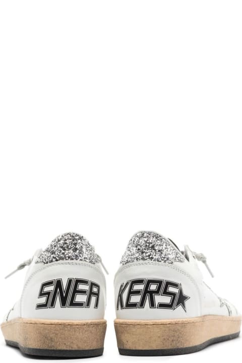 Golden Goose Sneaker 'ball Star' With Glitter Star Detail In White Leather For Women
