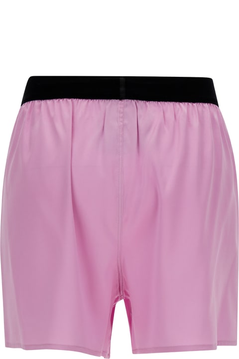 Pink Satin Shorts With Logo On Waistband In Stretch Silk Woman