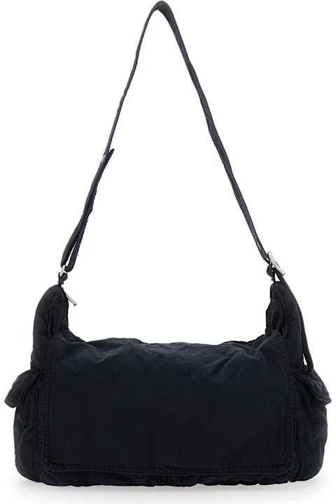 ERL لـ Kids ERL Black Shoulder Bag With Adjustable Shoulder Strap In Cotton Twill Man