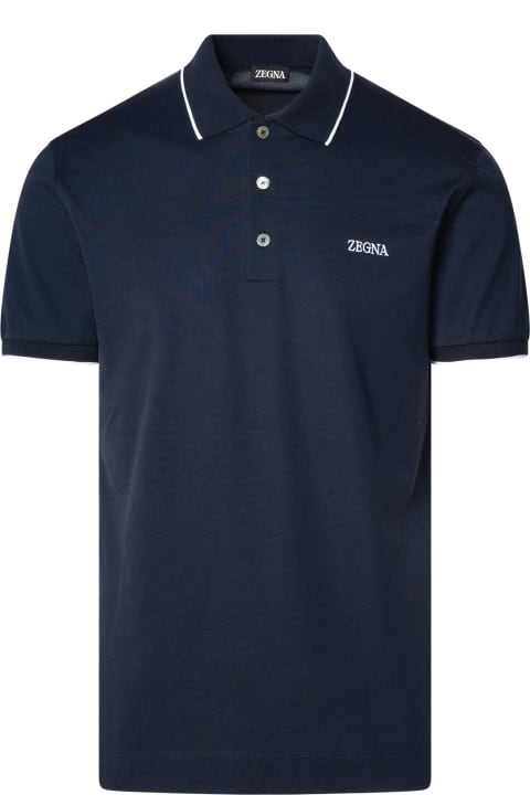 Zegna Topwear for Men Zegna Polo Shirt In Blue Cotton