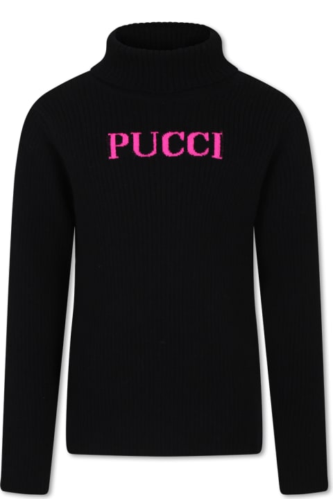 Pucci for Kids Pucci Black Turtleneck For Girl With Logo