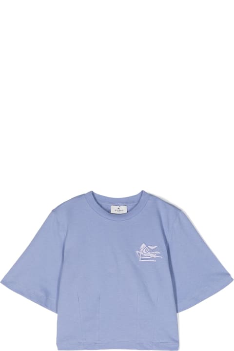Etro T-Shirts & Polo Shirts for Girls Etro Light Blue Crop T-shirt With Etro Pegaso Logo