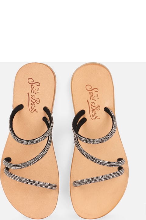 Homeware MC2 Saint Barth Flat Sandals Cora With Black Rhinestones