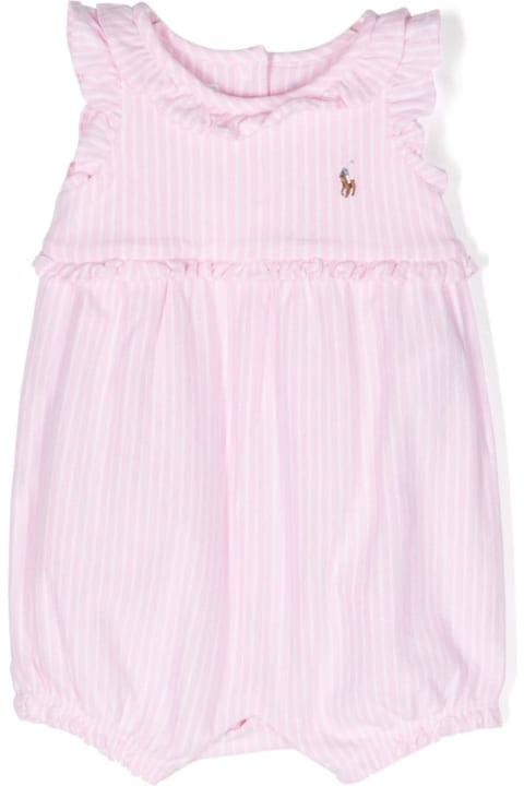 Sale for Kids Ralph Lauren White And Pink Striped Romper With Pony