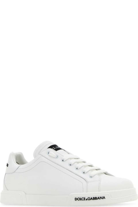 Sale for Men Dolce & Gabbana White Nappa Leather Portofino Sneakers