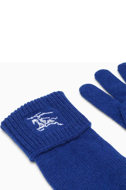 Gloves for Men Burberry Blue Cashmere Gloves With Logo