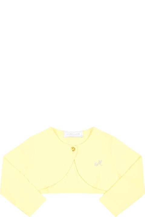 Monnalisa Sweaters & Sweatshirts for Baby Boys Monnalisa Yellow Cardigan For Baby Girl With Logo