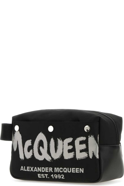 Bags Sale for Men Alexander McQueen Black Fabric Mcqueen Graffiti Beauty Case