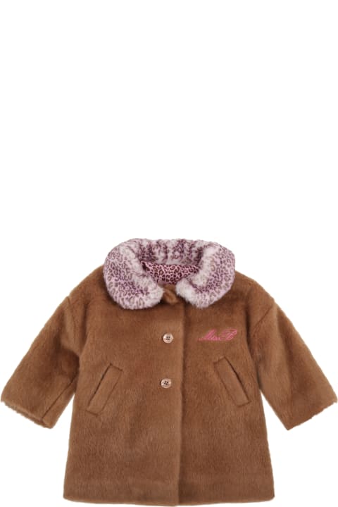 Brown Faux Fur For Baby Girl With Logo