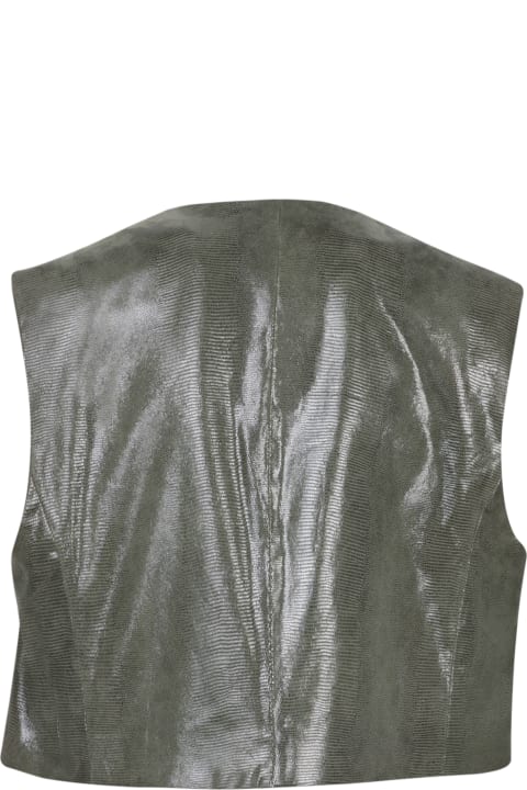 Forte_Forte Coats & Jackets for Women Forte_Forte Olive Green Lizard Leather Crop Vest