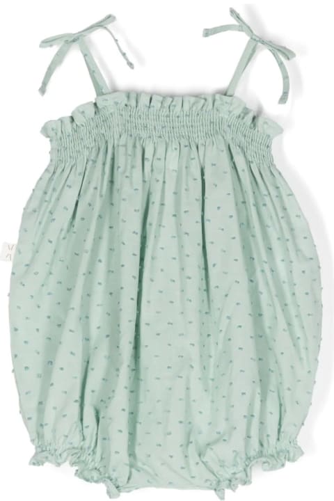 Fashion for Baby Girls Teddy & Minou Romper In Lake Green Plumetis Fabric
