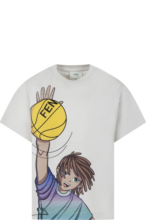 Fendi Topwear for Boys Fendi Beige T-shirt For Boy With Print And Ff