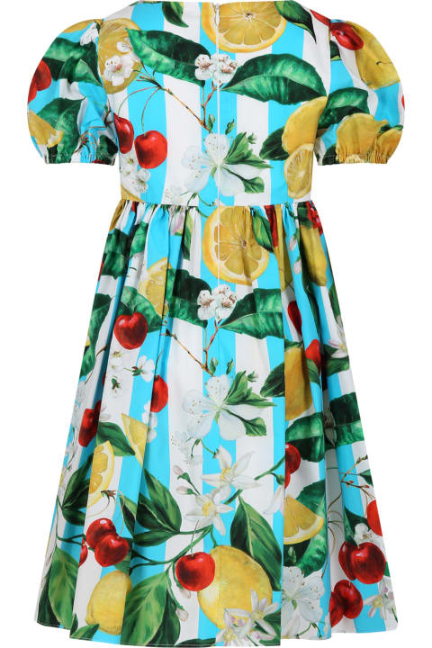 Dolce & Gabbana for Kids Dolce & Gabbana Multicolor Dress For Girl With All-over Flowers And Fruits