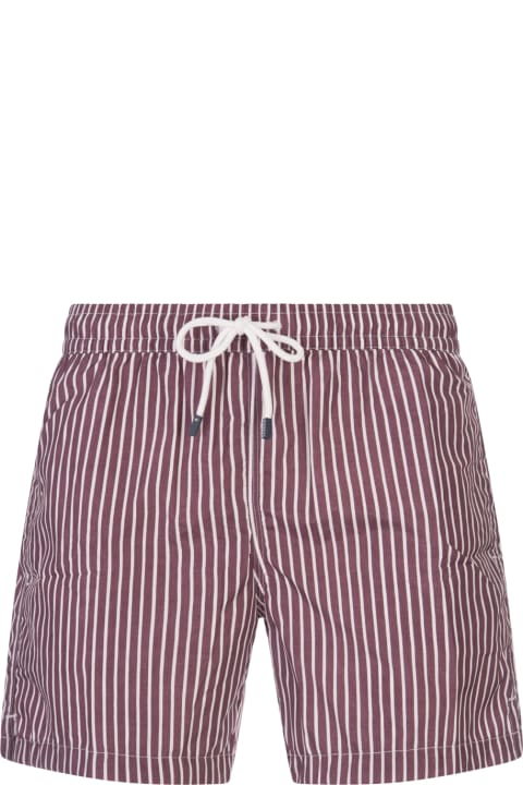 Swimwear for Men Fedeli Burgundy And White Striped Swim Shorts