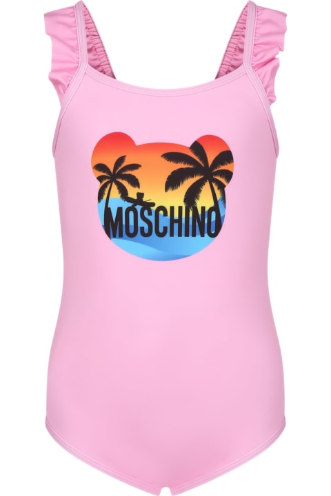 Swimwear for Girls Moschino Pink One-piece Swimsuit For Baby Girl With Logo