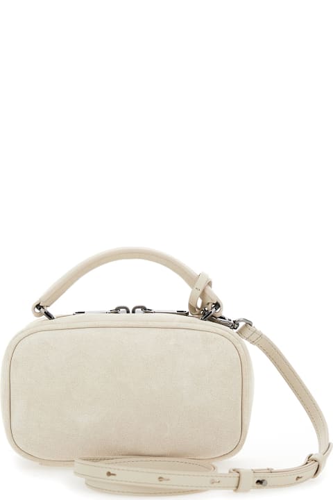 Fashion for Women Brunello Cucinelli 'boston Explorer' White Crossbody Bag With Removable Metal Padlock Charm In Suede Woman