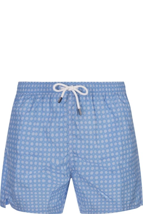 Swimwear for Men Fedeli Sky Blue Swim Shorts With Micro Flower Pattern