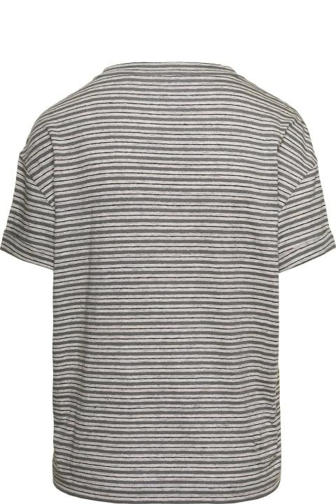 ウィメンズ Brunello Cucinelliのウェア Brunello Cucinelli Striped Short-sleeve T-shirt In Grey Linen Blend Woman