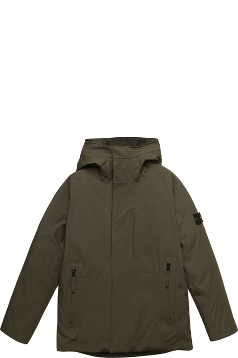 Homeware Stone Island Junior Green Zip-up Jacket With Logo Patch In Nylon Boy