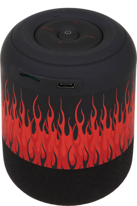 Vision of Super Hi-Tech Accessories for Men Vision of Super Black Speaker With Red Flames And White Logo