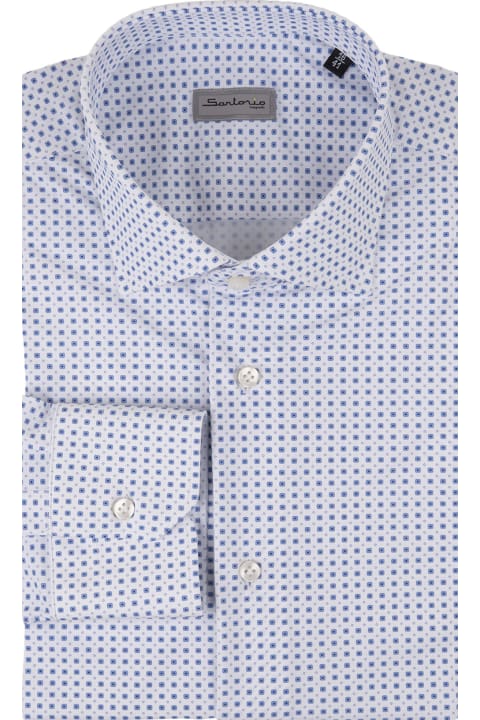 Sartorio Napoli Shirts for Men Sartorio Napoli White Shirt With Blue Micro Pattern