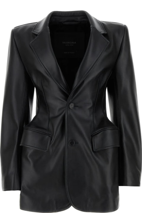 ウィメンズ Balenciagaのコート＆ジャケット Balenciaga Black Leather Hourglass Blazer