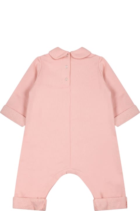 Gucciのベビーガールズ Gucci Pink Babygrow For Baby Girl With Print And Logo