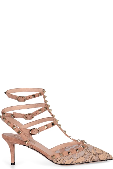 Valentino Garavani Rockstud Suede And Lace Décolleté
