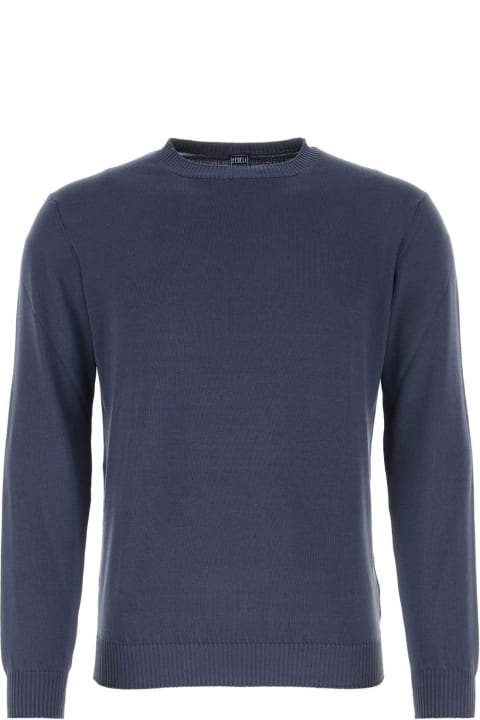 Fedeli Sweaters for Men Fedeli Air Force Blue Cotton Sweater