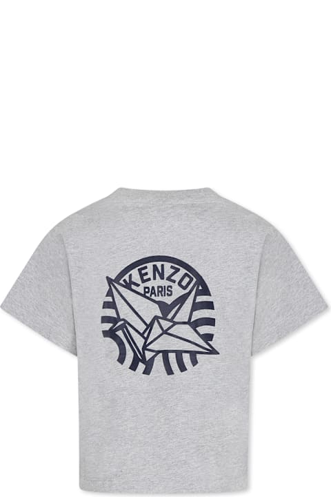 Kenzo Kids T-Shirts & Polo Shirts for Boys Kenzo Kids Grey T-shirt For Boy With Kenzo Seigaiha Print
