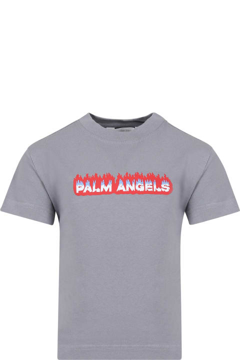 Palm Angels for Kids Palm Angels Grey T-shirt For Boy With Logo