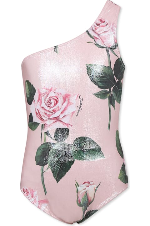 Swimwear for Girls Dolce & Gabbana Pink Swimsuit For Girl With Rose Print