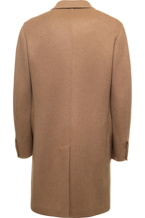 Beigethree-buttons Single-breasted Coat In Camel Man Zegna