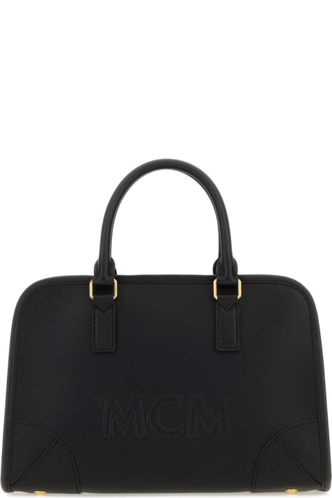 MCM Totes for Women MCM Black Leather Aren Boston Medium Handbag