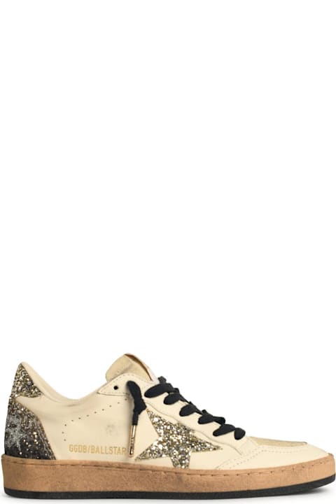 Golden Goose 'ball-star' White Leather Sneakers With Glitter Star And Heel