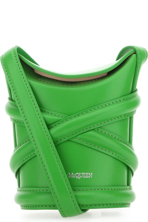 ウィメンズ Alexander McQueenのトートバッグ Alexander McQueen Grass Green Leather Mini The Curve Bucket Bag