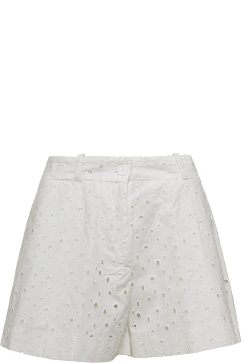 ウィメンズ SEMICOUTUREのパンツ＆ショーツ SEMICOUTURE White Broderie Anglaise Shorts In Cotton Blend Woman