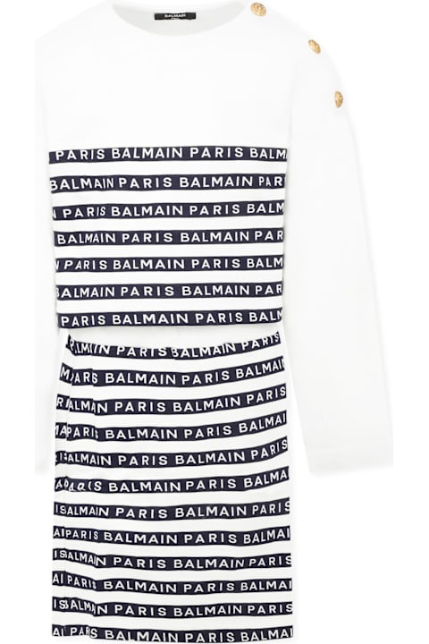 Balmain for Girls Balmain White Suit For Girl With Logo