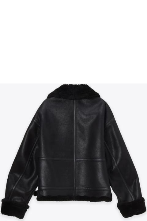 Unisex Loose Fit Line Shearling Jacket Black faux shearling oversized jacket - Unisex loose fit line shearling jacket